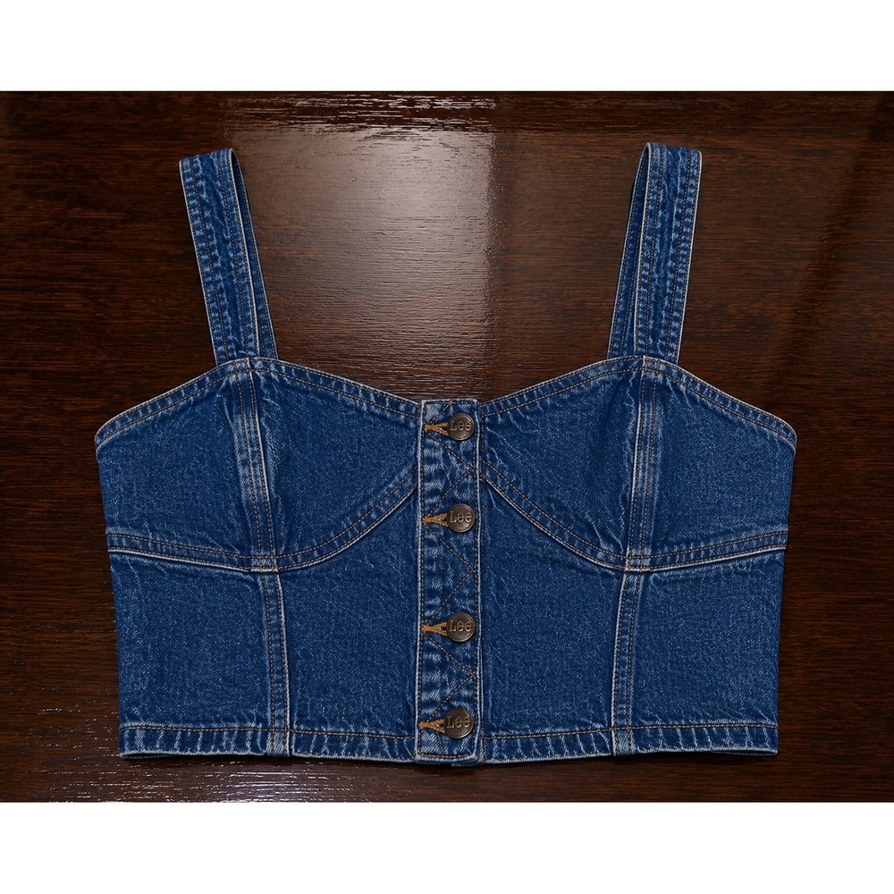 Lee x Kacey Musgraves Denim Corset Top Dark Wash Button Front Bustier XXL NWT - Picture 2 of 6
